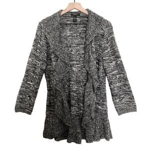 Style & Co. Knit Black Gray White Long Sleeve Open Front Draped Cardigan Sweater